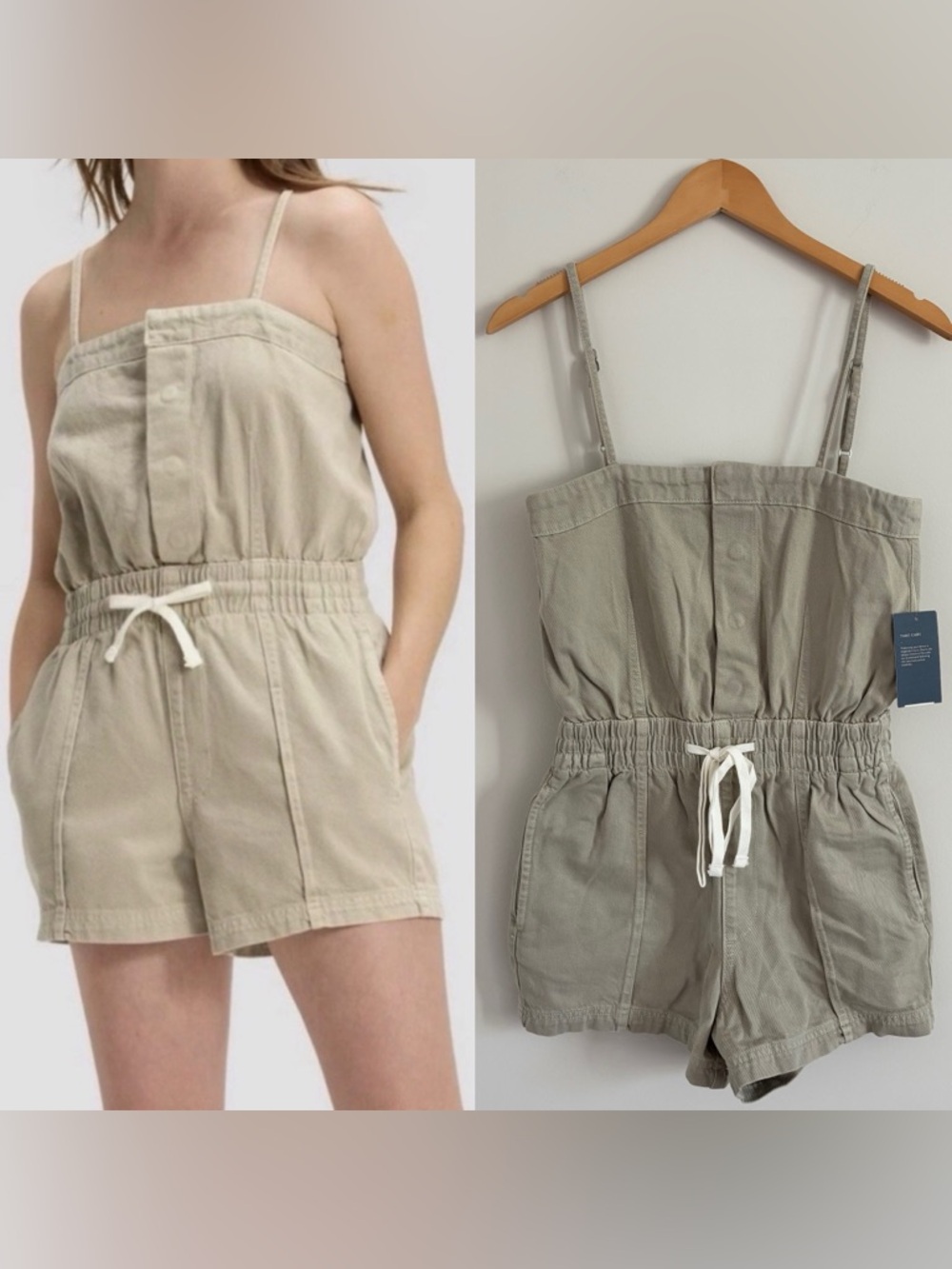 Universal Thread Cotton Denim Romper in khaki Size XS NEW